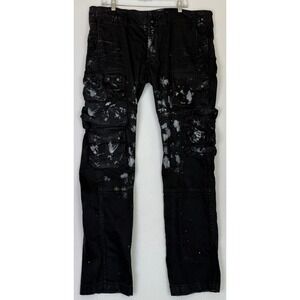 PRPS Cargo Jeans Paint Splatter Distressed Utility Pants Designer #E71P02K Sz 38